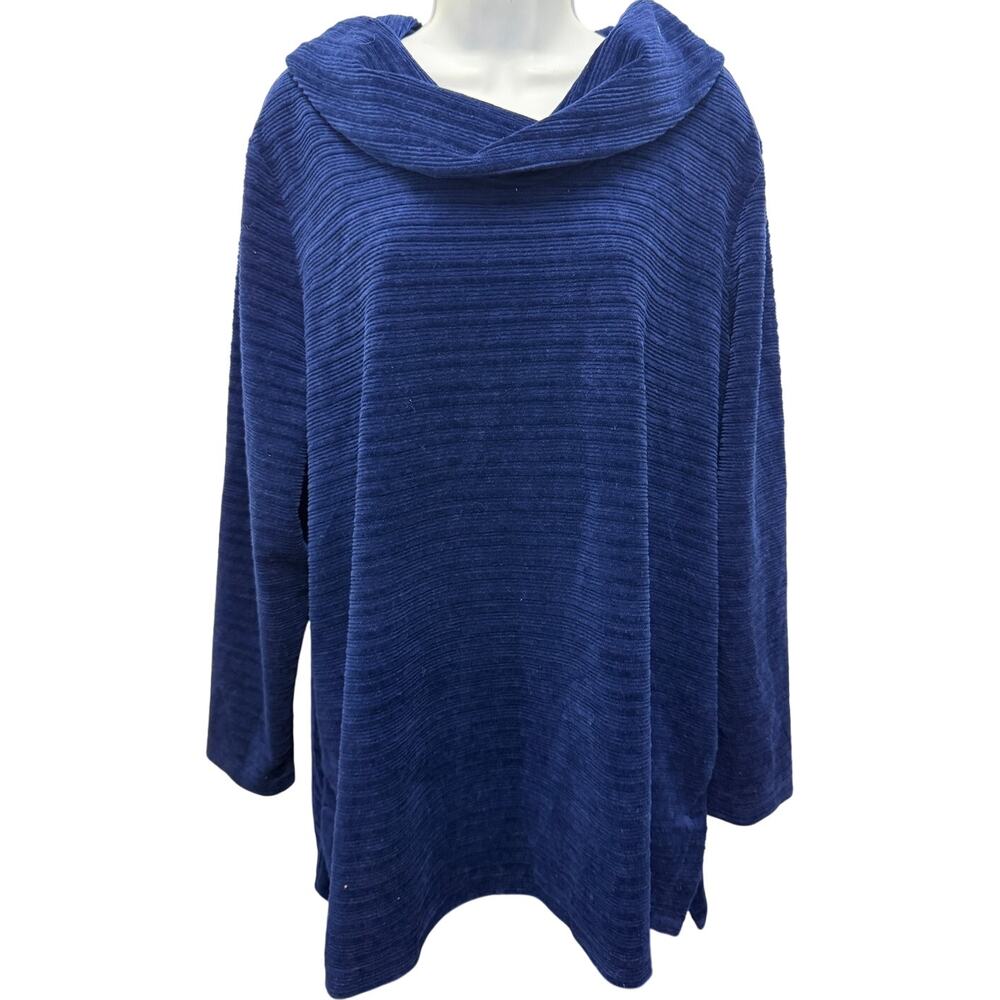 Talbots Women 2X blue Cowl Neck Sweater velvet velor long sleeve warm turtleneck